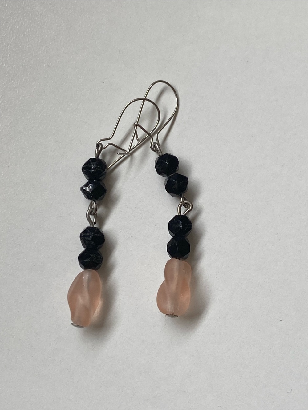 Handmade Pink and Black Glass Drop Earrings